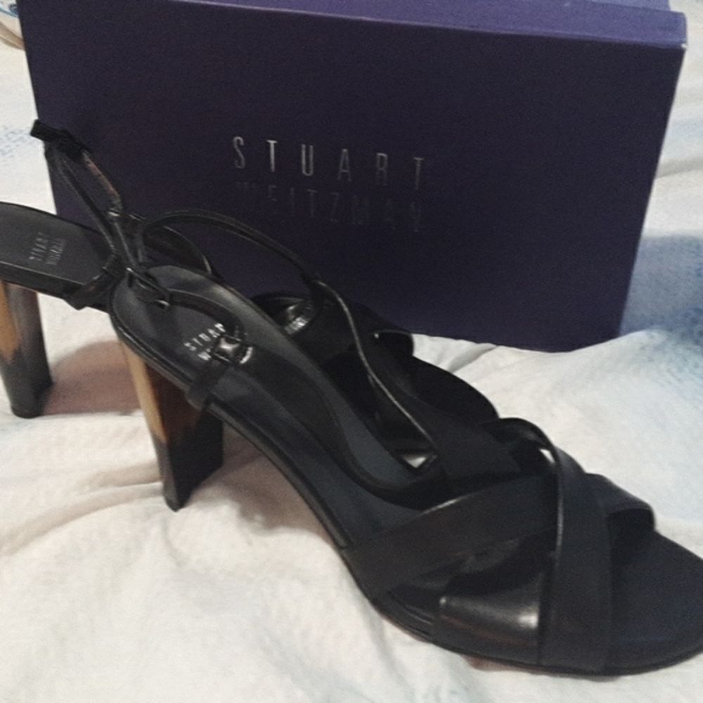 Stuart Weitzman black nappa strappy heels 10M